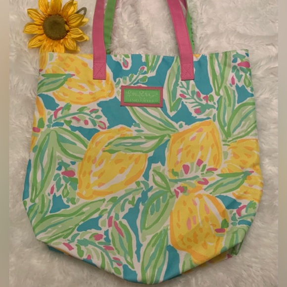 LILLY PULITZER for Estee Lauder Tropical lemon print canvas tote bag VVGUC+++ - Picture 4 of 9